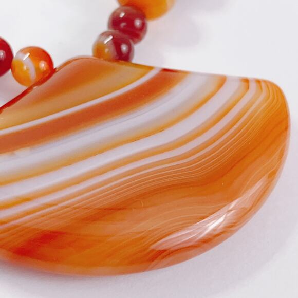 Signed Jay King DTR Agate Gemstone Pendant Necklace Orange White Sterling Silver - Picture 6 of 16